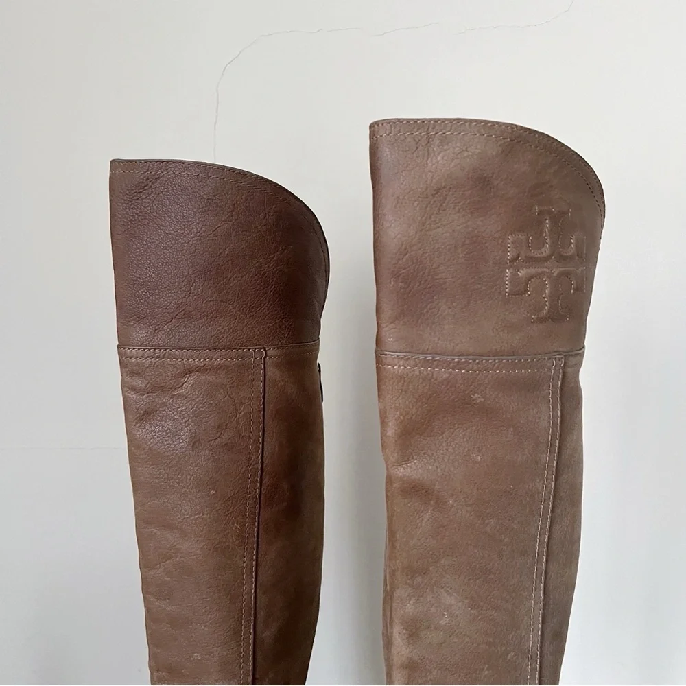 Tory Burch • Simone Over-the-Knee Boots leather Weathered Brown taupe grey